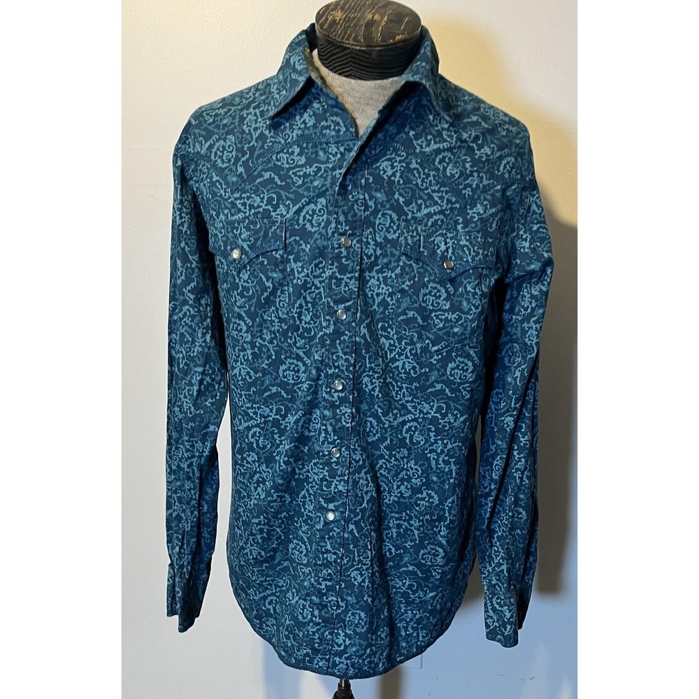 Tin Haul Mens Large Blue Floral Western Pearl Snap Shirt Long Sleeve Cotton - Picture 2 of 9